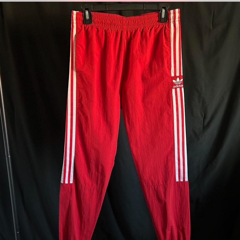 Adidas Red Joggers with White Stripes